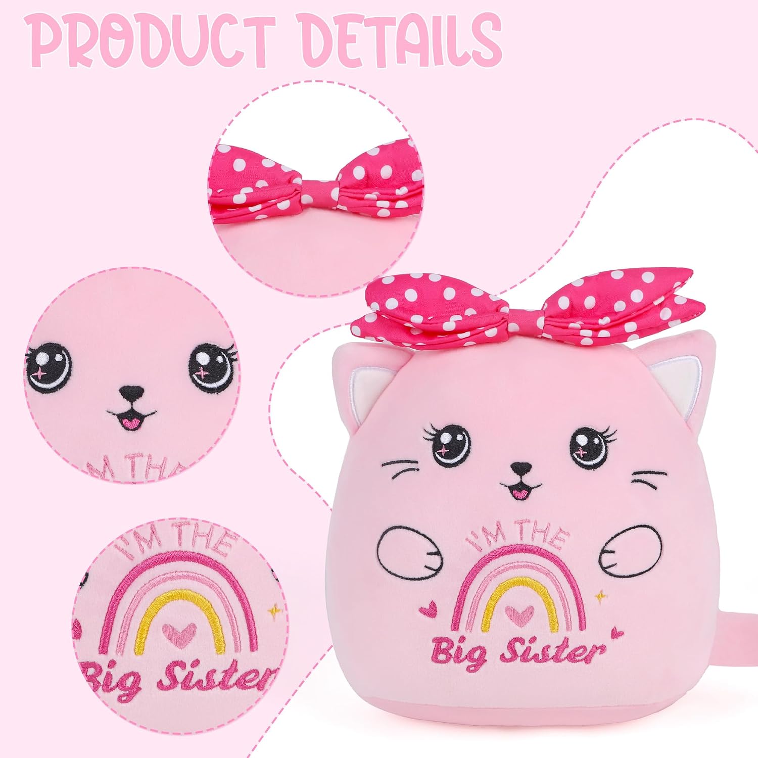 Thumbnail 2 de CozDazz Big Sister Cat Stuffed Animal – 8 Inch Pink Bow Cat Plush