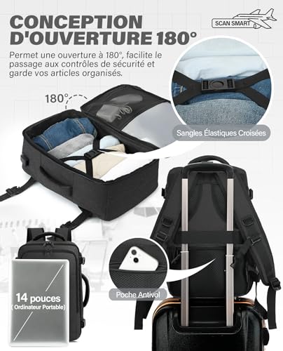 Thumbnail 5 de VANKEV Bagage cabine 40x20x25 cm pour Ryanair – Sac à dos de voyage
