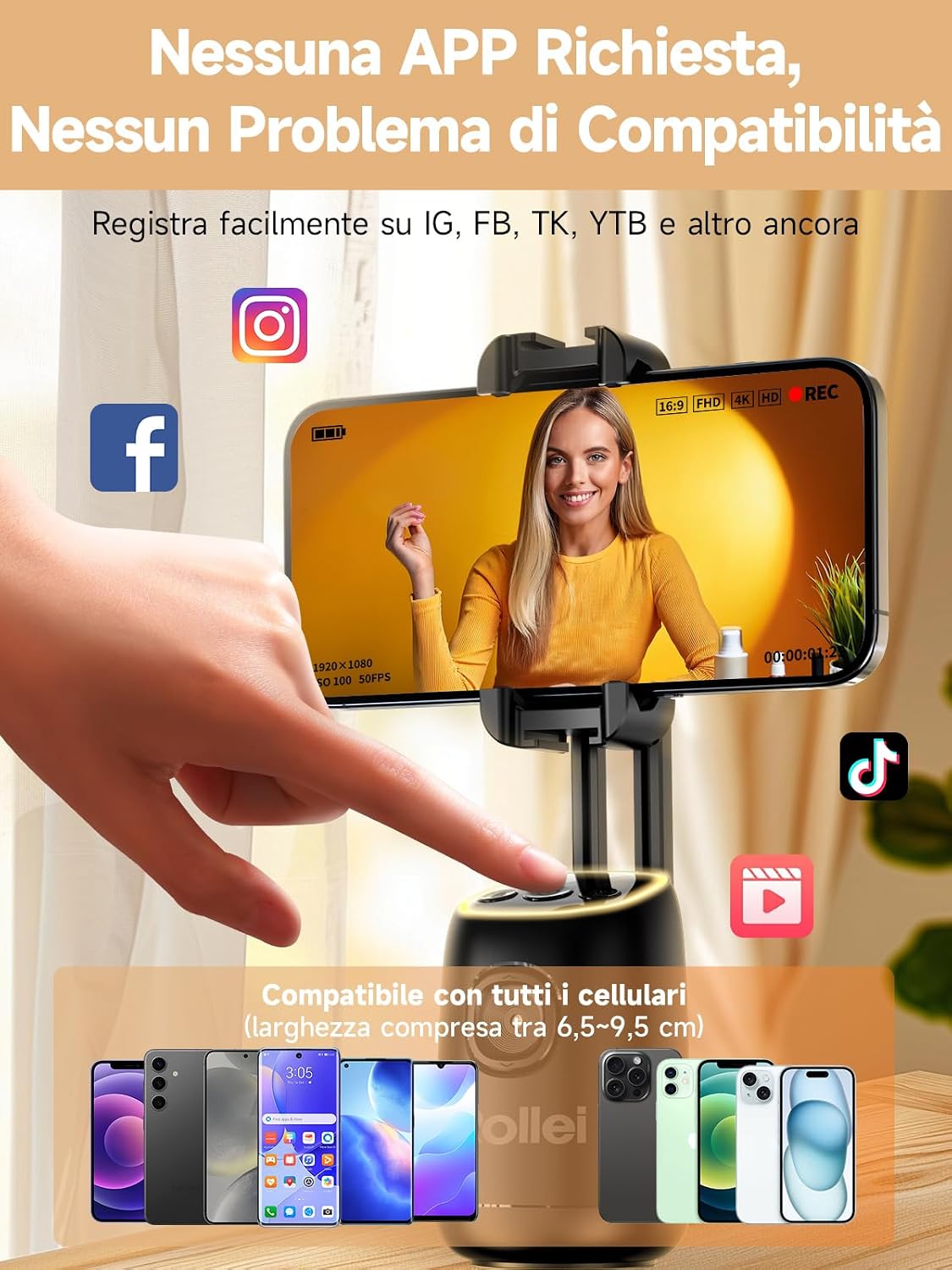 Detalle 2 de Rollei Easy Creator Desktop tracciamento automatico 360° per smartphone 🎥