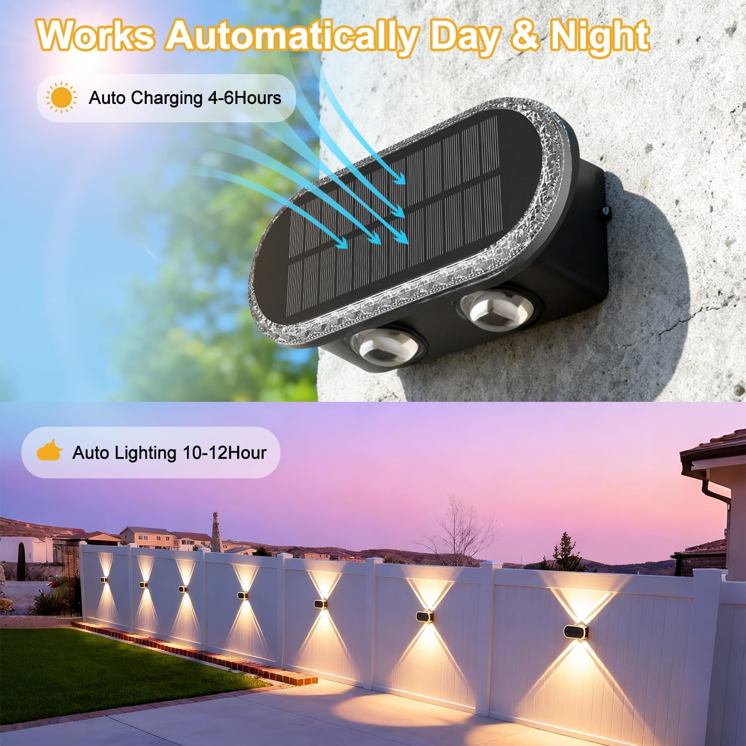 Thumbnail 2 de ELLASAY Solar Fence Lights Outdoor 2-Pack: Up and Down Garden Illumination with 4 LEDs and 3 Colour Modes