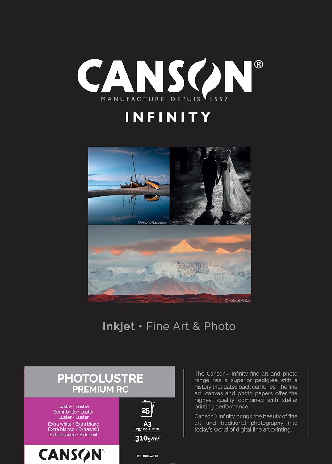 Detalle de Canson Infinity Photo Lustre Premium RC 310 g/m², A3×25 – Carta fotografica di alta gamma