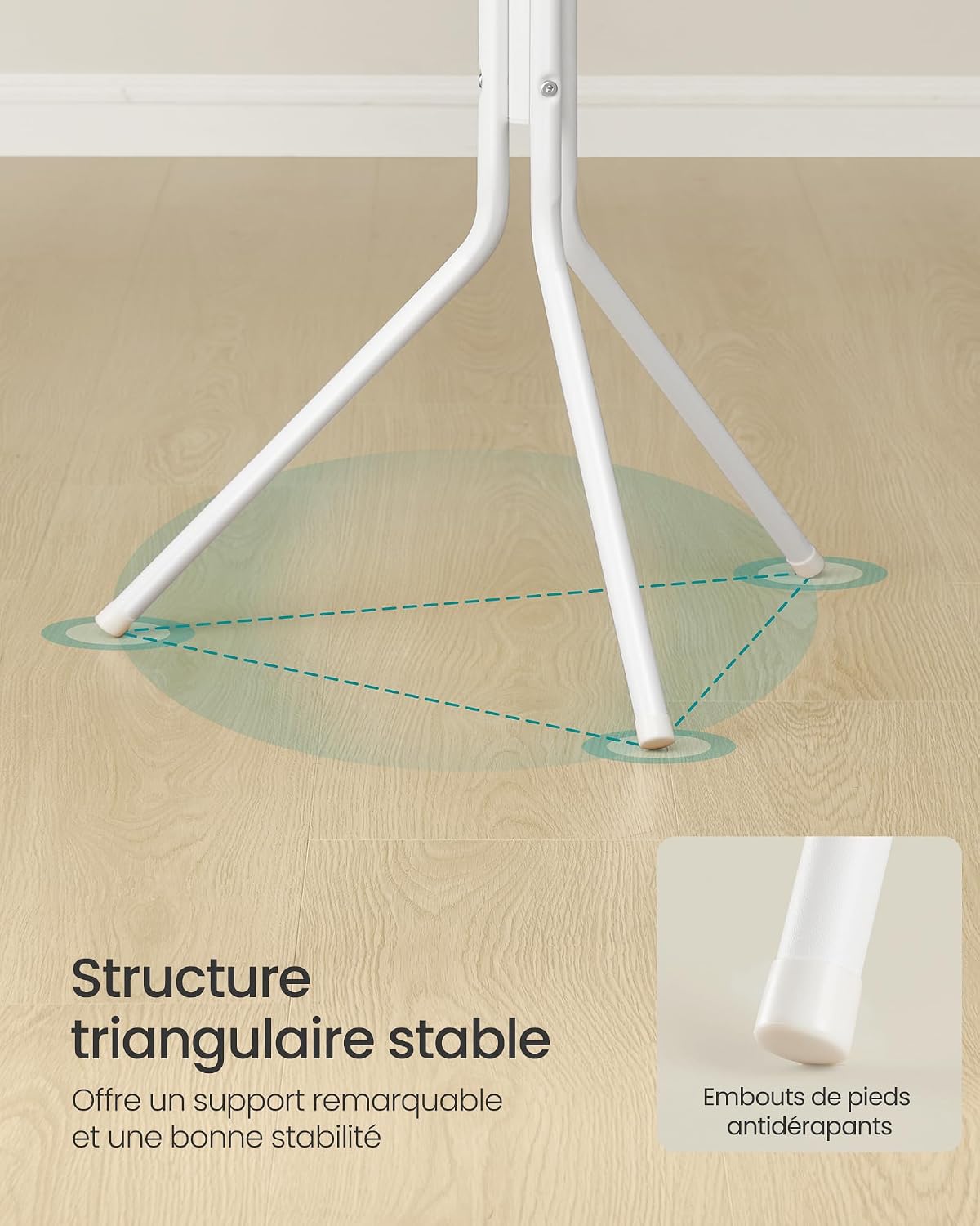 Detalle de SONGMICS RCR081WC01 metalen kapstok met 16 haken, 175 cm, wolkenwit