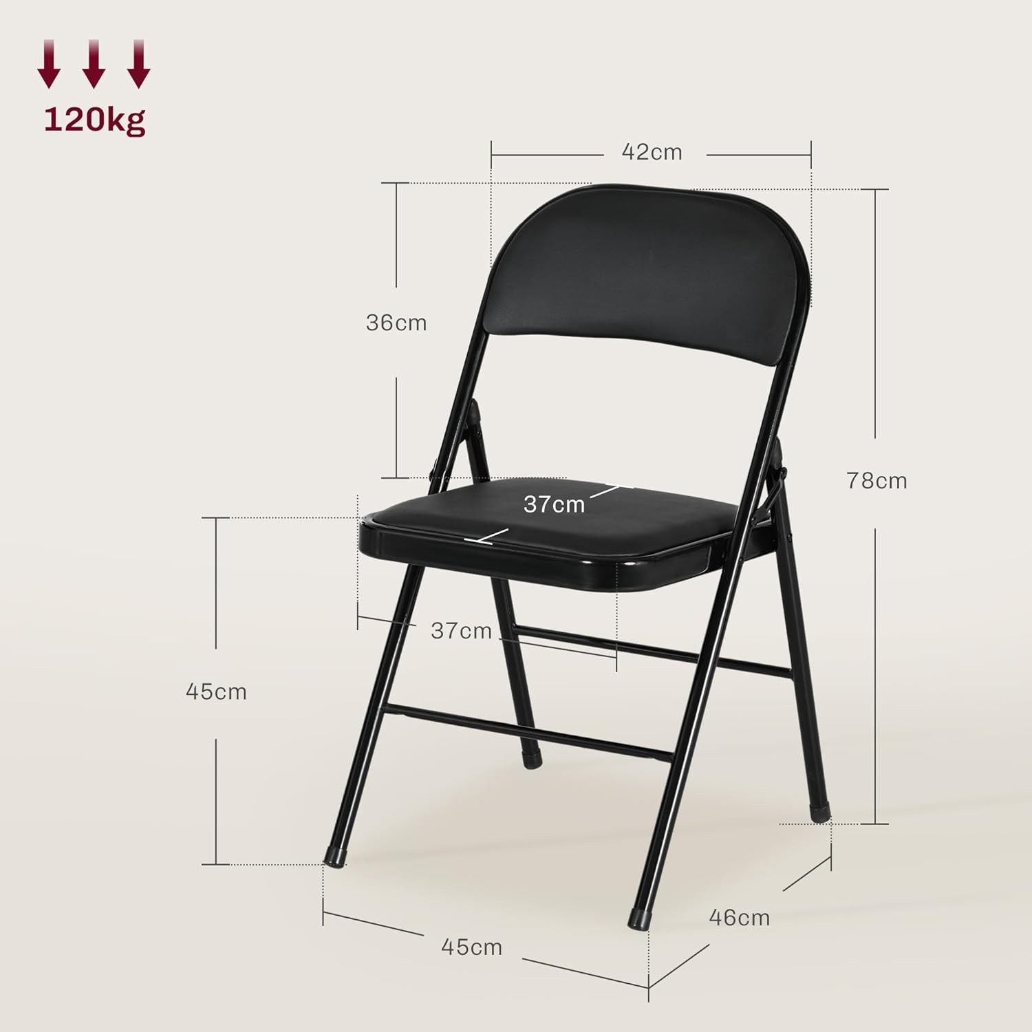 Detalle de HOMCOM Lot de 2 chaises pliantes d’intérieur pour salle à manger (45 x 46 x 78 cm) – Cadre acier, coussin synthétique, noir