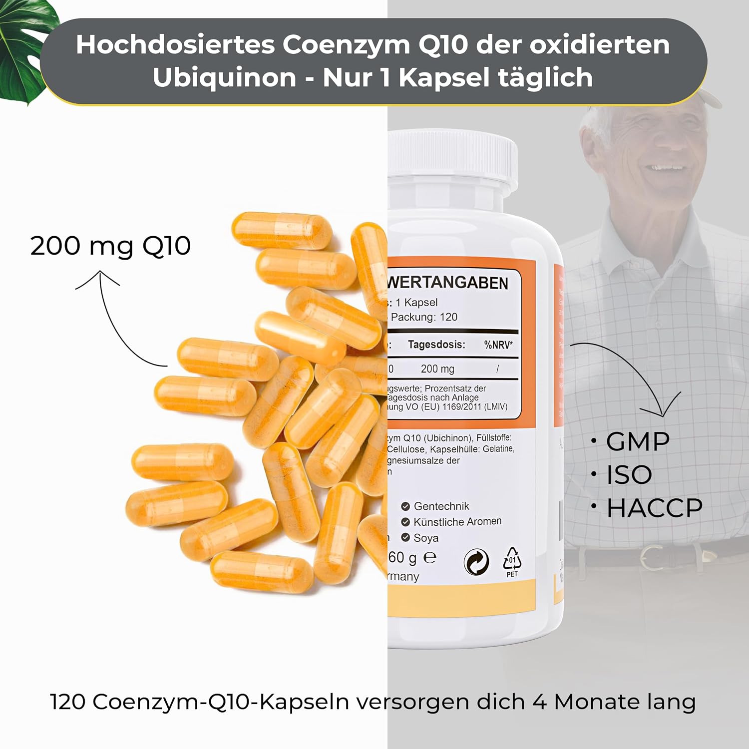 Detalle 2 de Alparella Elements Coenzym Q10 Hochkonzentriert – 200 mg pro Kapsel, vegan, 120 Kapseln (4 Monatsvorrat)