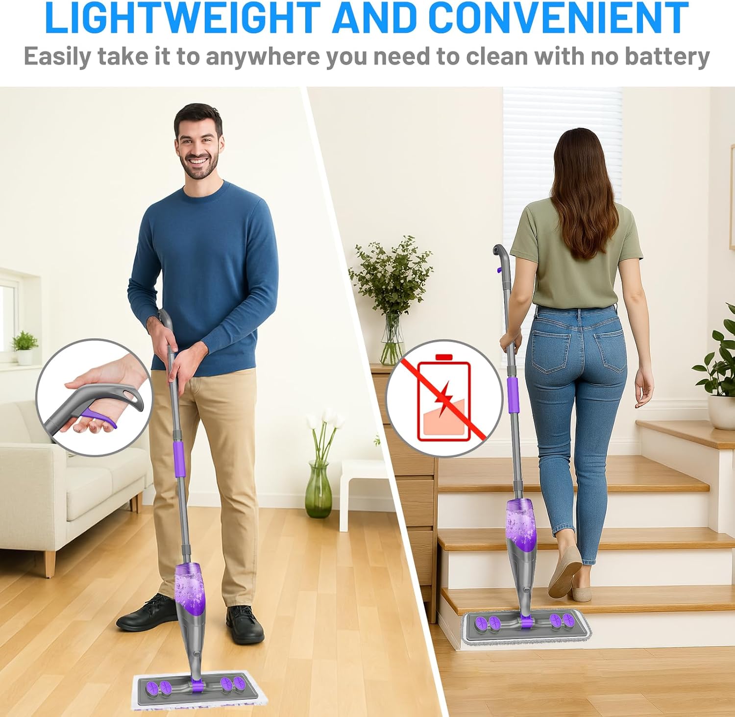 Detalle de IOPRETTY Spray Mop for Floor Cleaning — Wet/Dry Mop with Reusable & Disposable Pads