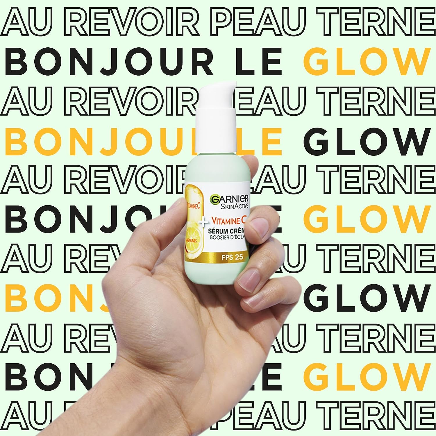 Detalle de GARNIER Skin Active Sérum Crème Booster d'Éclat 2-En-1 – Hydratation 72h, FPS 25, Vitamine C & Agrumes – Vegan & Cruelty Free