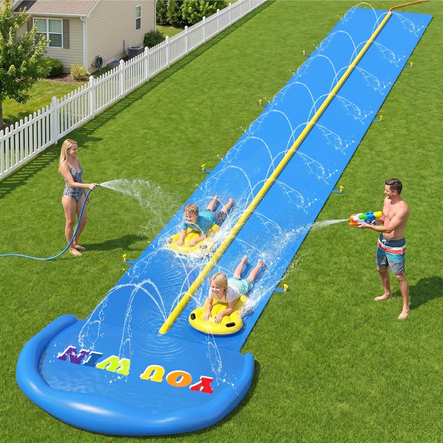 Detalle de Evoio Water Slide 32.8ft Inflatable Splash Slide with 2 Racing Lanes
