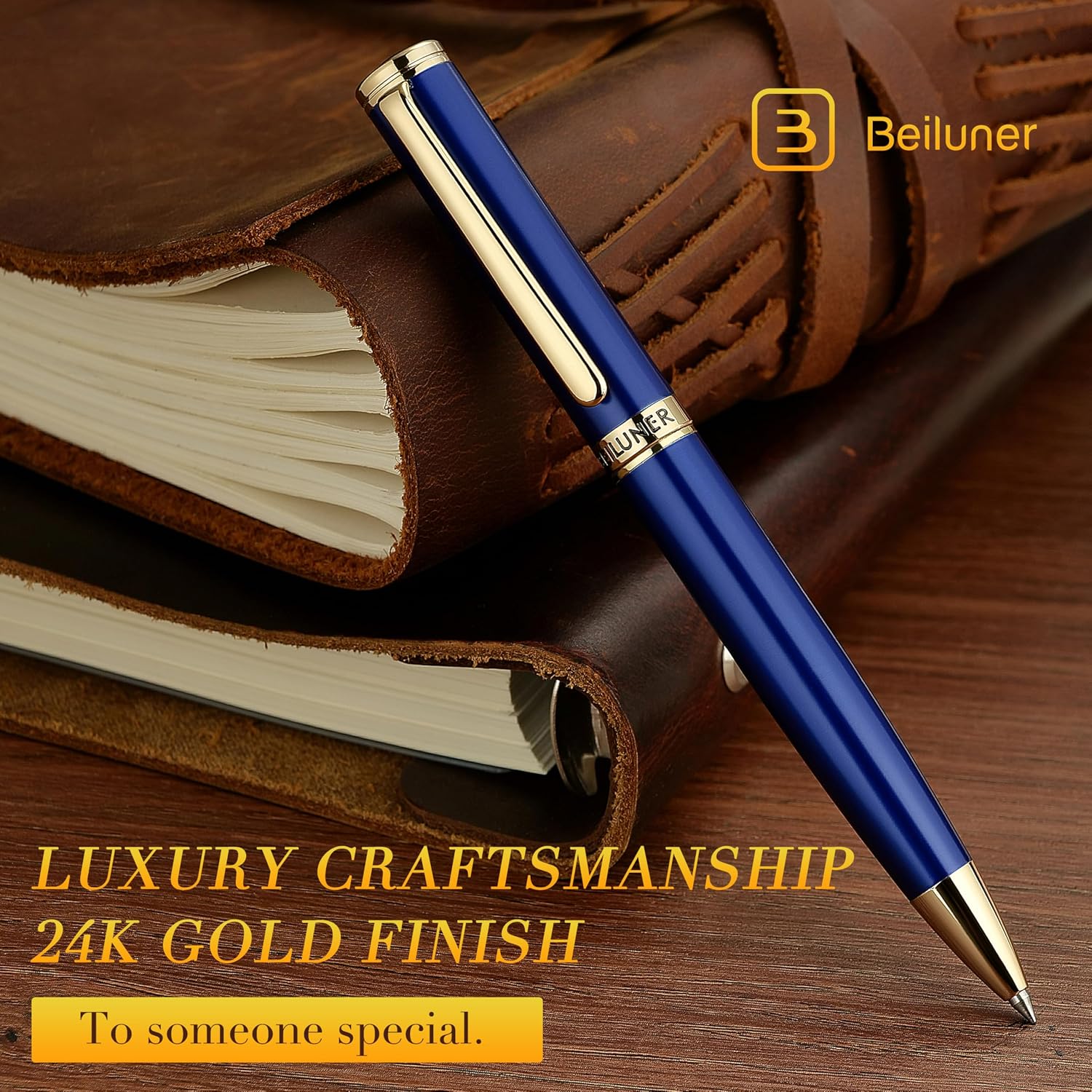 Detalle de BEILUNER XZB-301-Blue Gel Pen, Blue Lacquer, 24K Gold Finish, 0.3 mm Tip