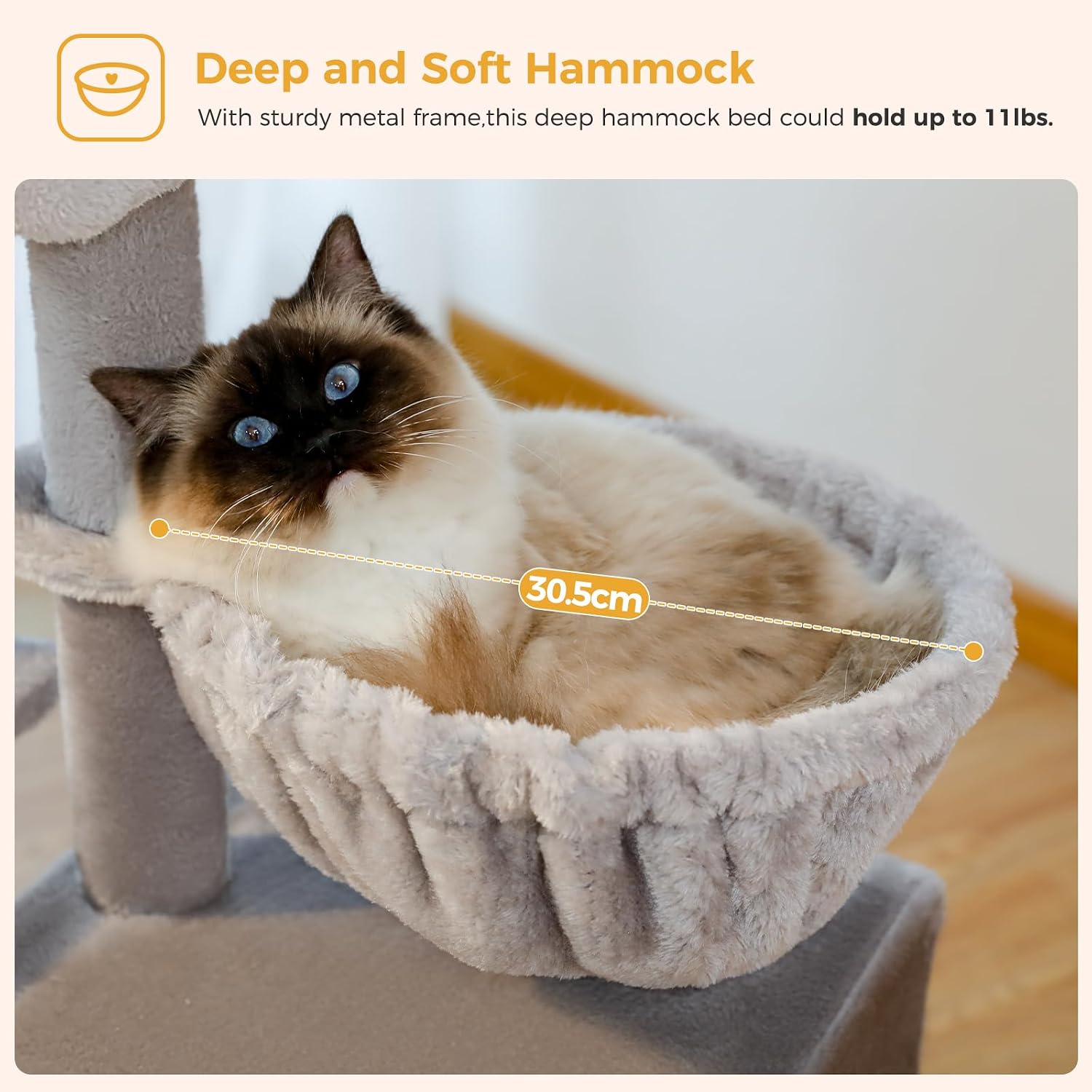 Thumbnail 3 de PAWZ Road Small Cat Tree (73cm) with Hammock & Top Perch, Indoor Activity Tower for Cats, Grey