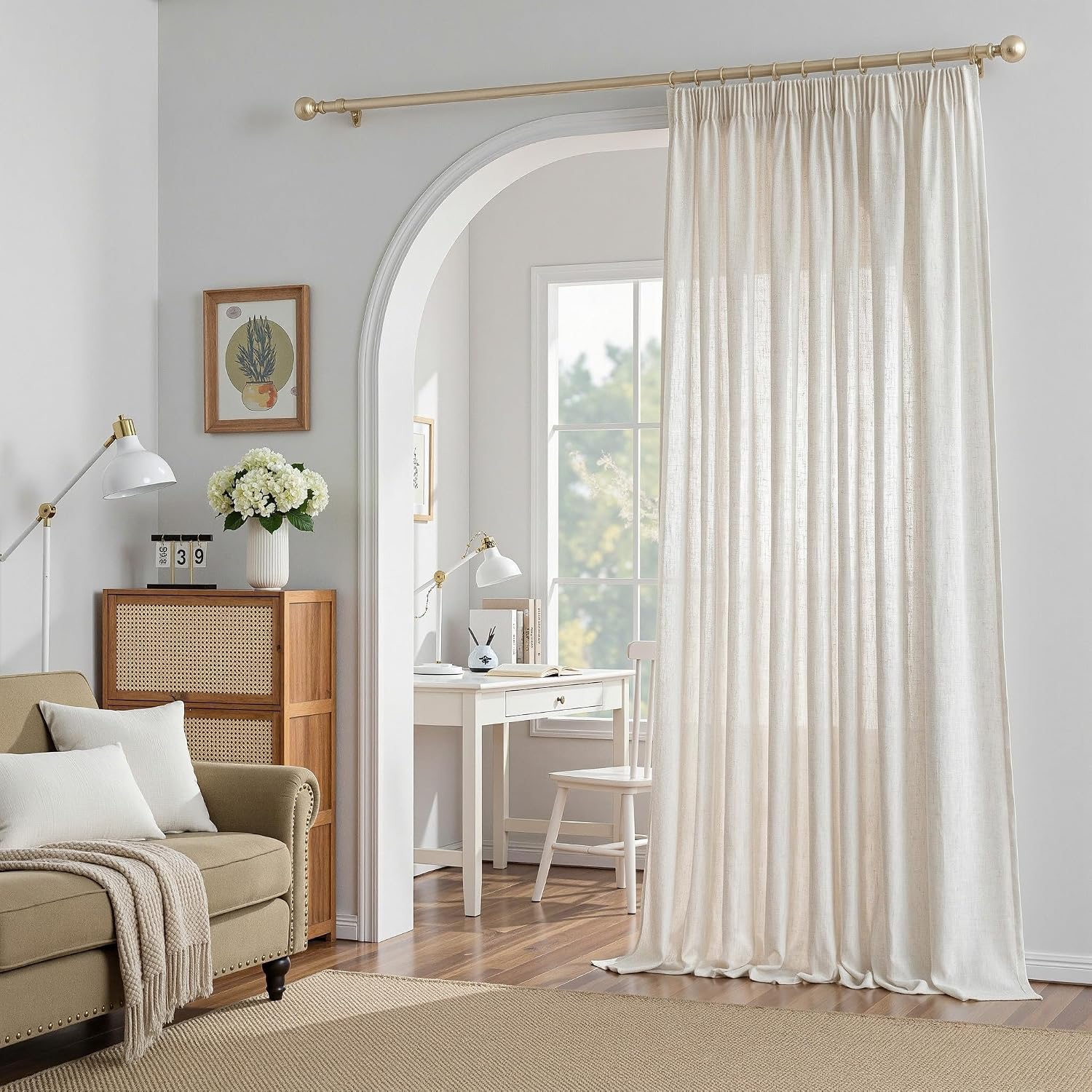 Detalle 2 de MYSKY HOME Leinenoptik Gardine Halbtransparent – 2er Set, 245 x 300 cm, Leinenlook