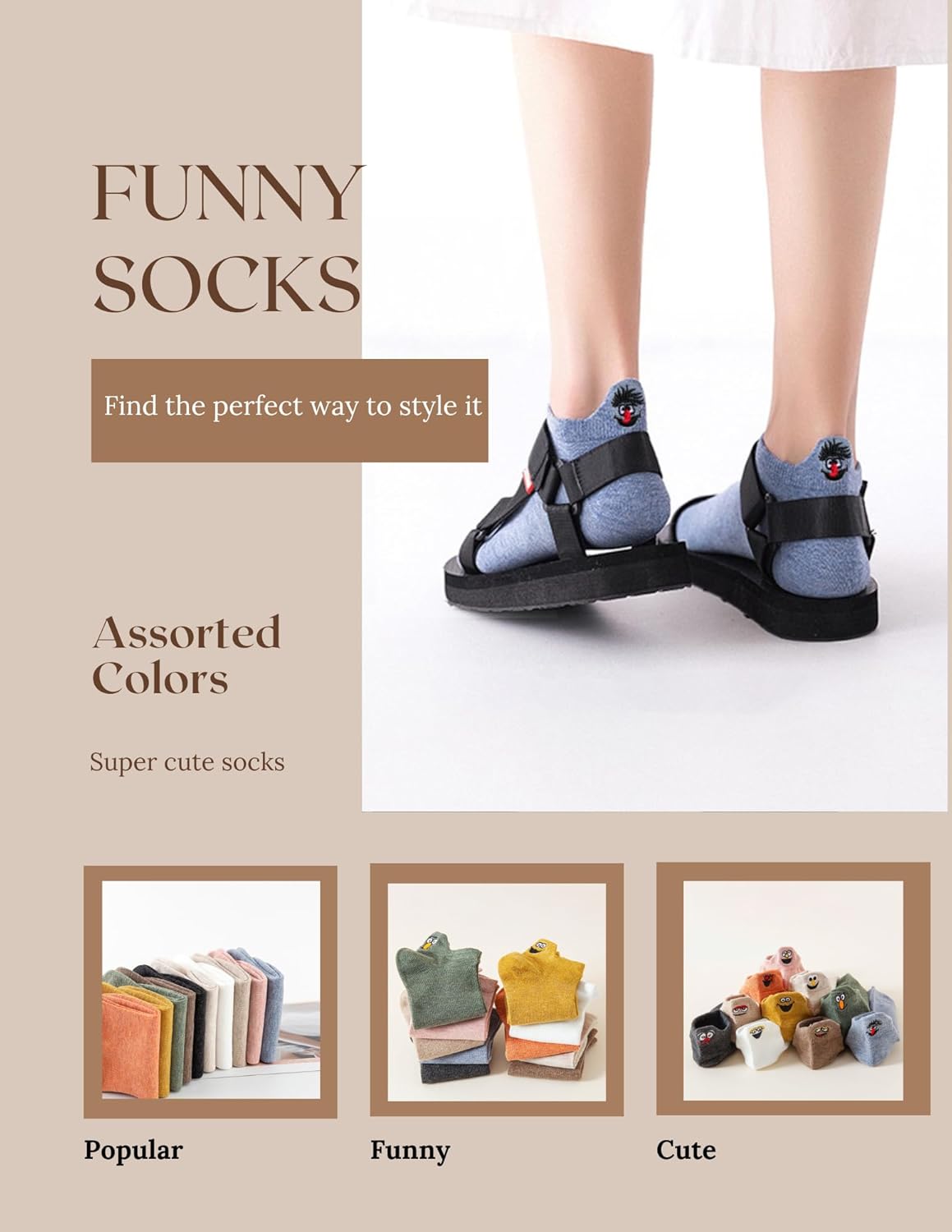Thumbnail 1 de Sporzin Sneaker-Socken für Damen (2 Größen: 35–38 & 39–42) – 10 Paar bunte Baumwoll-Sneaker-Socken mit Stickerei