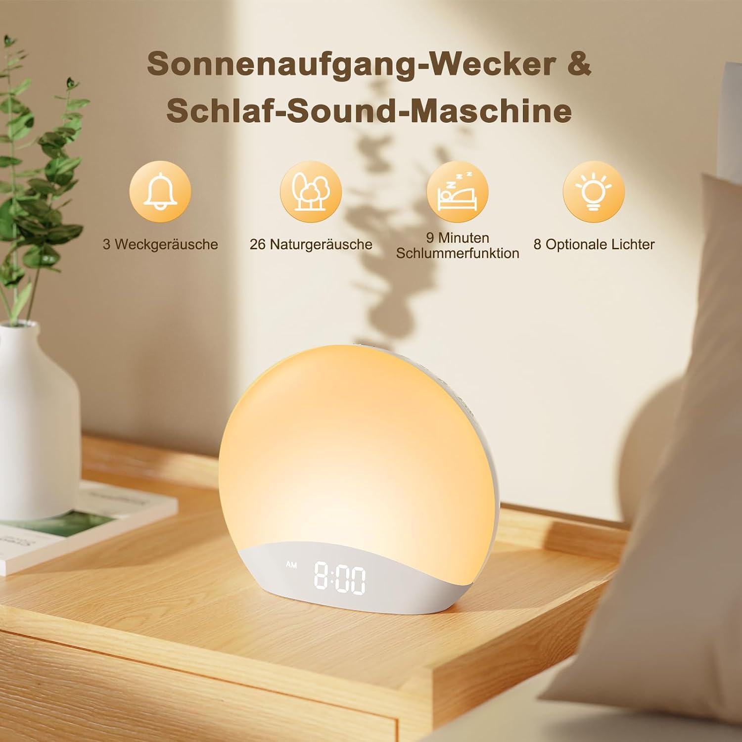 Thumbnail 1 de REACHER Sonnenaufgangs-Wecker mit Geräuschmaschine, Nachtlicht & 26 Schlafgeräuschen