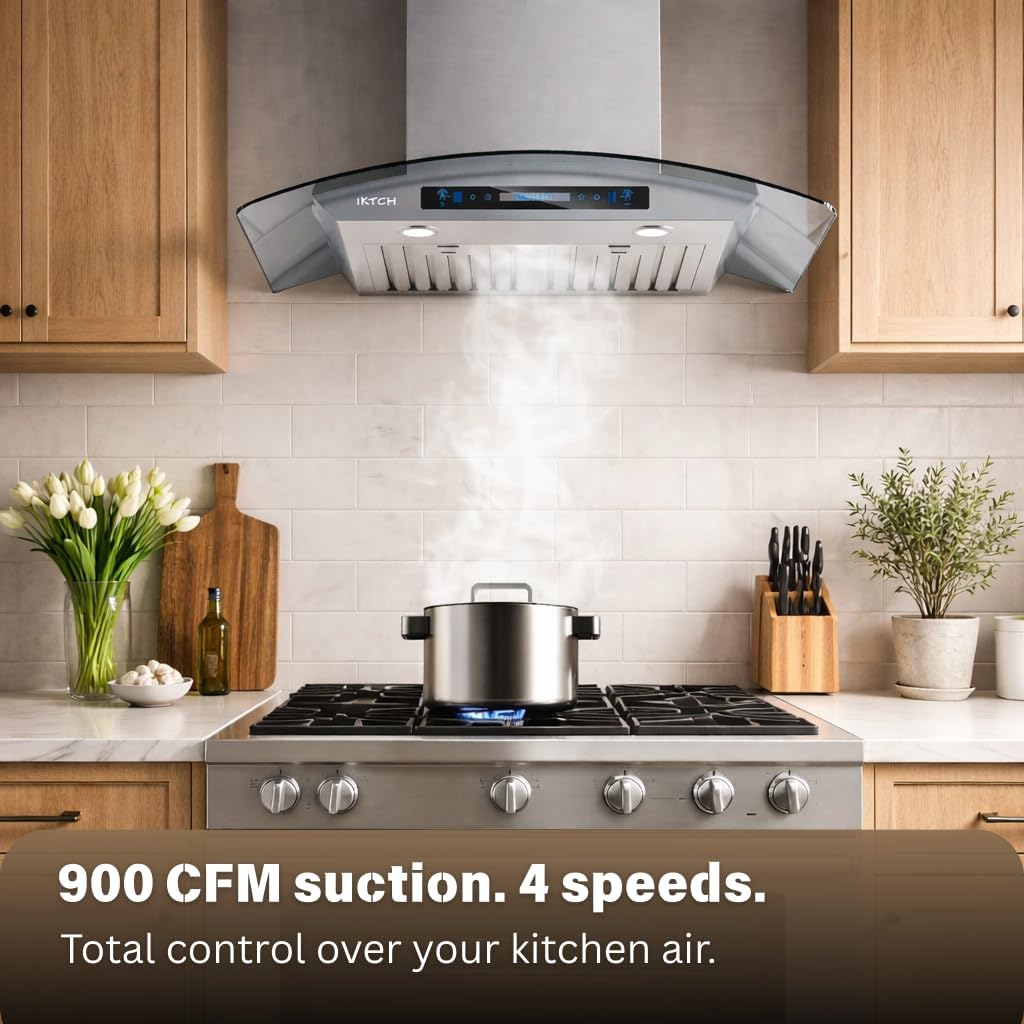 Detalle 2 de IKTCH IKP03-36 36-Inch Wall-Mount Range Hood, 900 CFM, Ducted