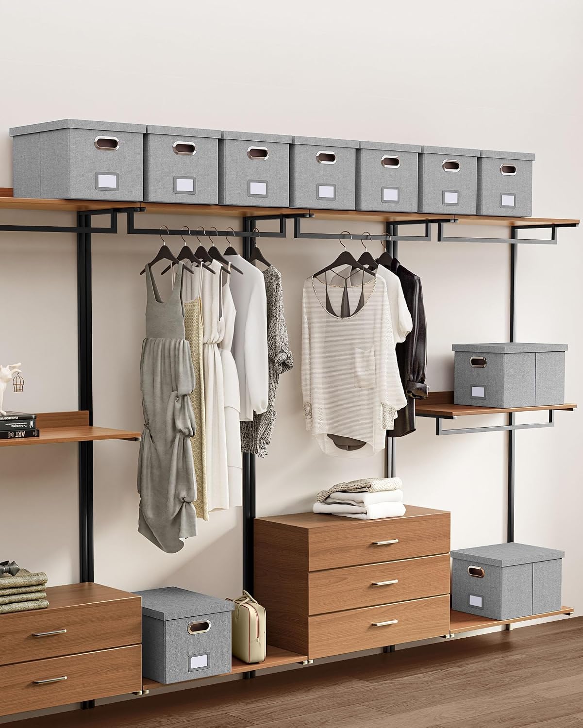 Thumbnail 6 de Oterri AM03118 2-Pack File Storage Boxes with Lids, Gray Linen, Foldable