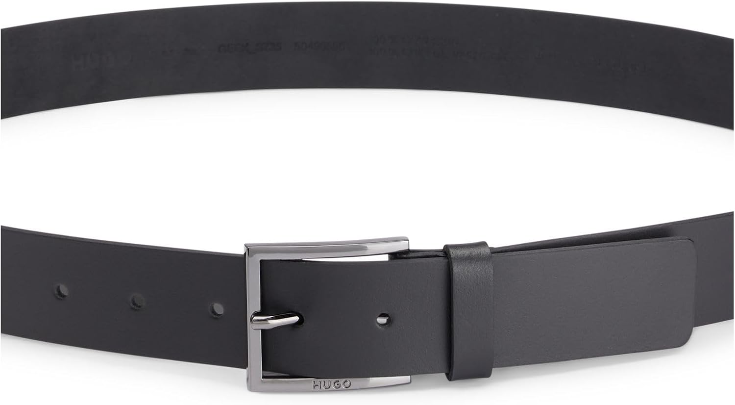 Detalle de HUGO Hommes Geek Sz35 Ceinture en cuir avec boucle logo gravé