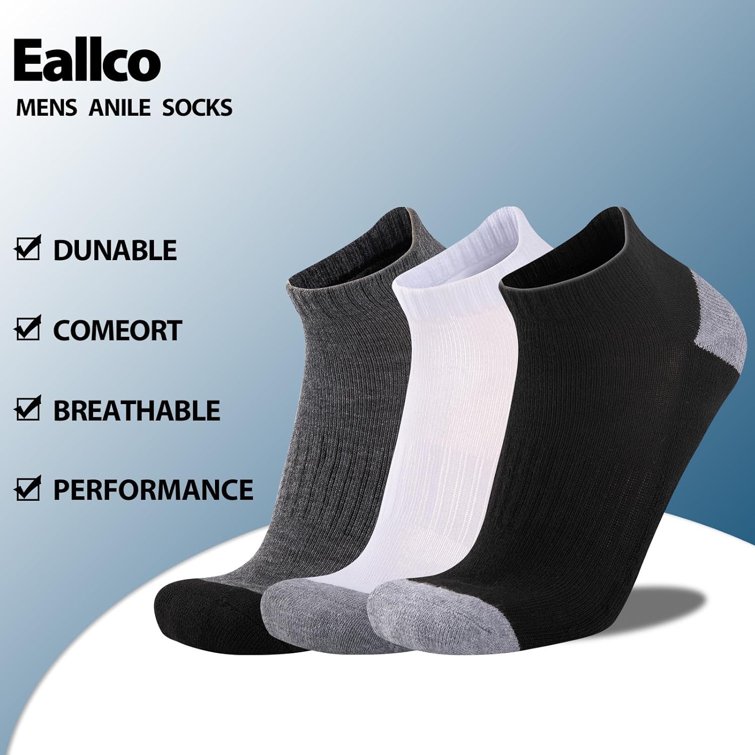 Thumbnail 5 de eallco 10 Pairs Men’s Ankle Socks (Low Cut, Cushioned & Breathable)