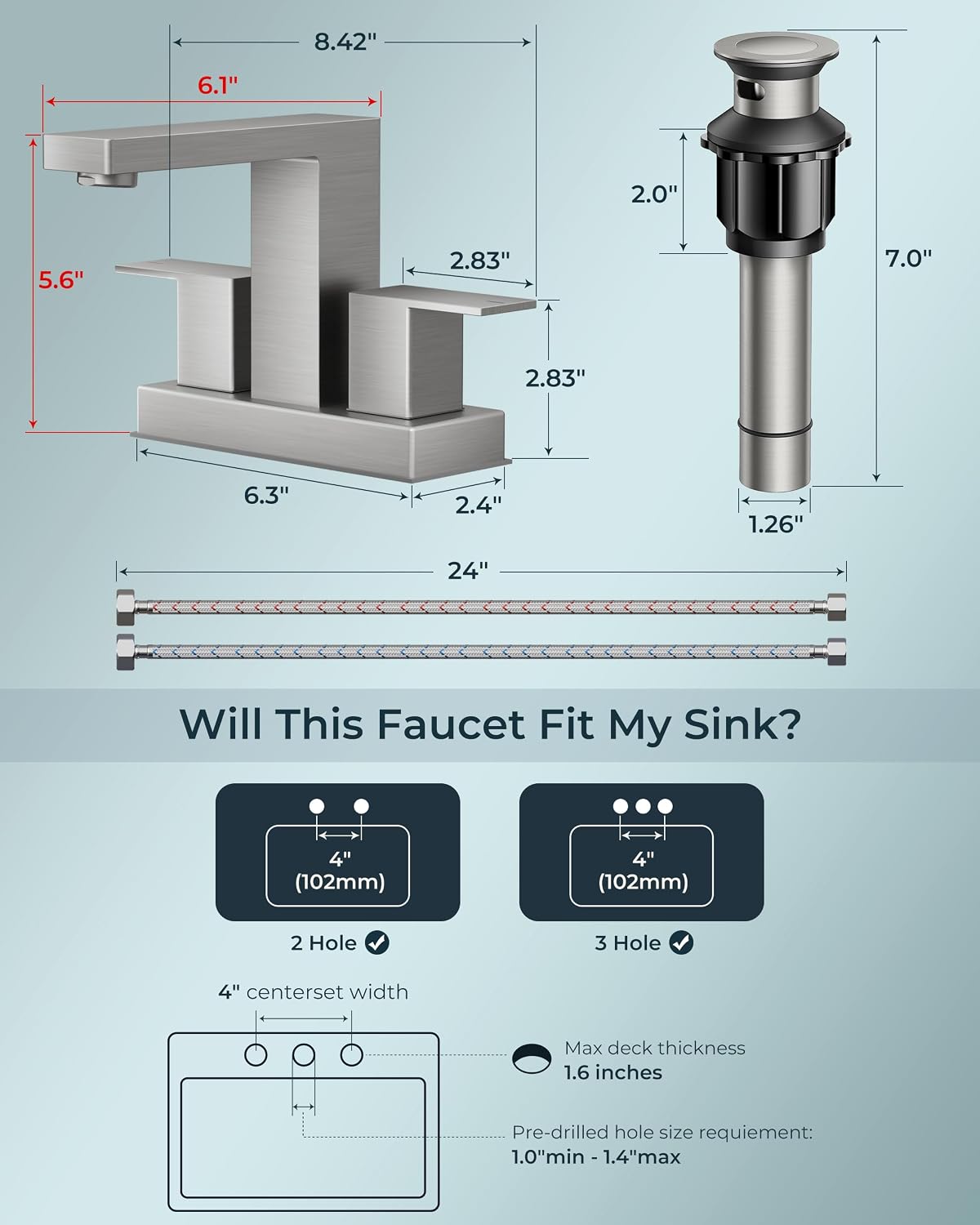 Detalle 1 de FORIOUS Bathroom Faucet 8-inch Centreset