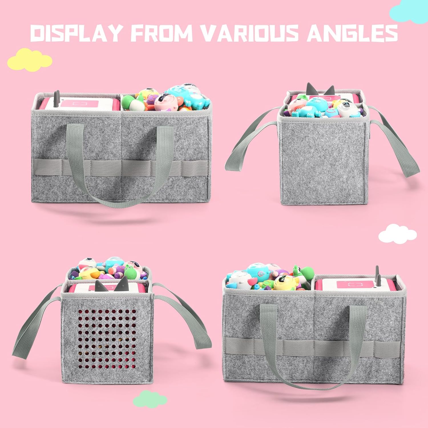 Detalle de Piaclen Carrying Case for Toniebox Audio Player & Figurines Starter Set (Felt Organizer Bag) — Grey
