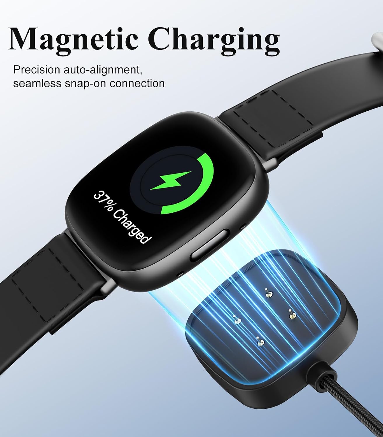 Detalle de TiMOVO 2-in-1 Charger for Fitbit Versa 4/3/Sense 2/Sense and Google Pixel Watch — 2 Pack Magnetic Dock, 3.3 ft USB Cable