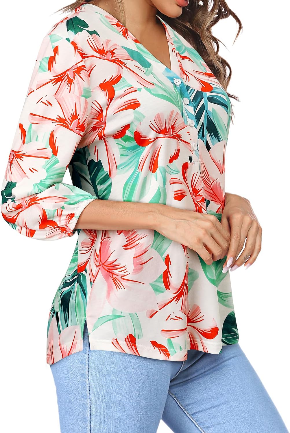 Thumbnail 3 de WIEIYM Floral Print 3/4 Sleeve Tee