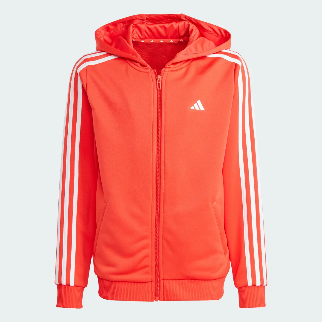 Detalle de Chaqueta con capucha Train Essentials AEROREADY Regular-Fit 3 bandas de Adidas – naranja
