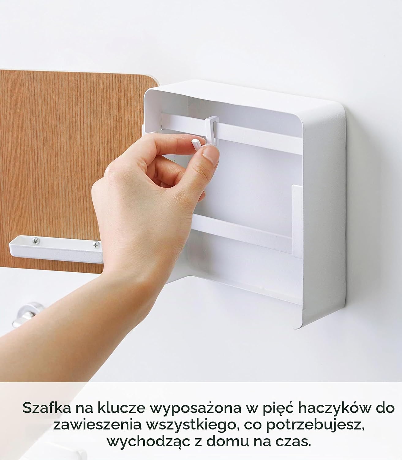 Thumbnail 5 de YAMAZAKI Home kwadratowa szafka na klucze, stal i drewno, magnetyczne drzwiczki