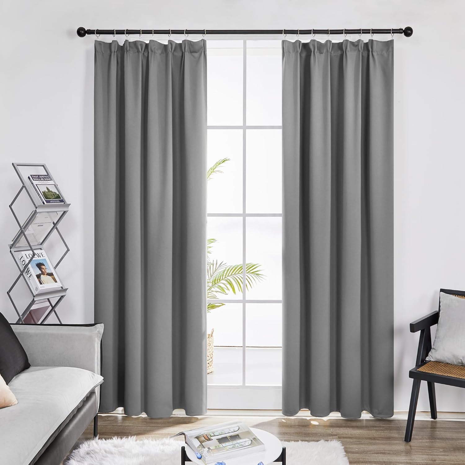 Thumbnail 5 de Deconovo Thermal Blackout Pencil Pleat Curtains (2 Panels) – Thermal insulated light grey, 55 x 82 inch