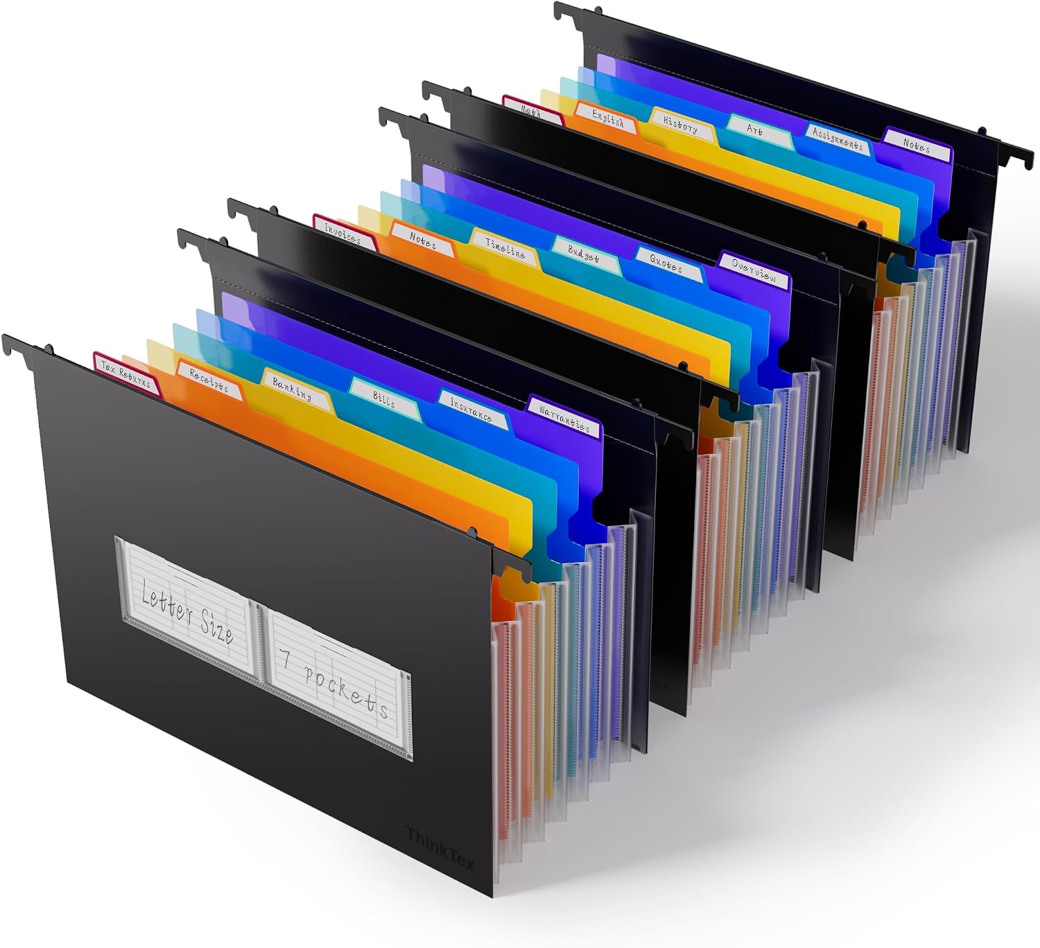 ThinkTex Expanding Hanging File Folders, 7 Pockets, Letter Size, 3-Pack