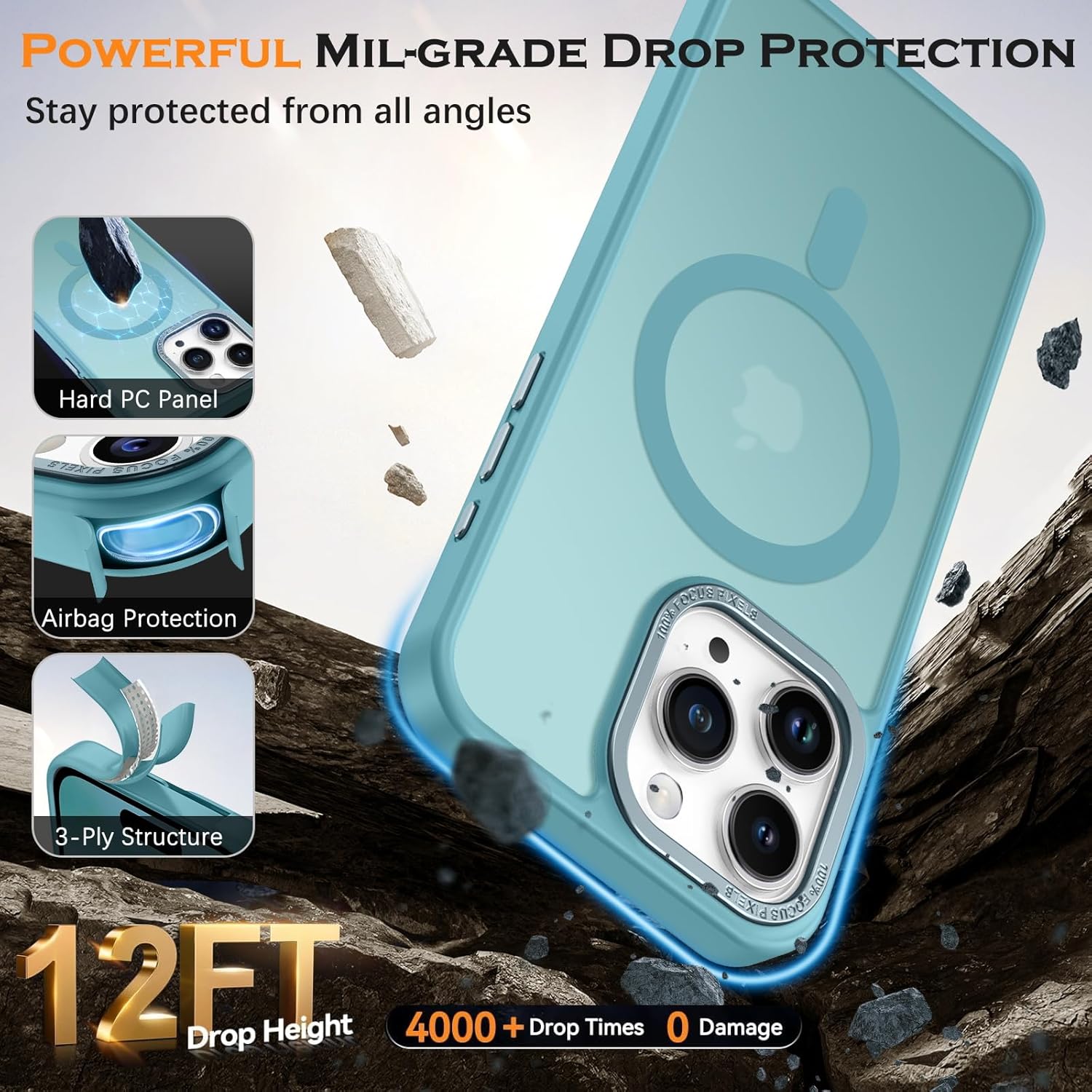 Thumbnail 4 de YINLAI Hülle für iPhone 15 Pro Max (6,7") mit MagSafe – magnetische, matte stoß- und kratzfeste TPU-Case in Graublau