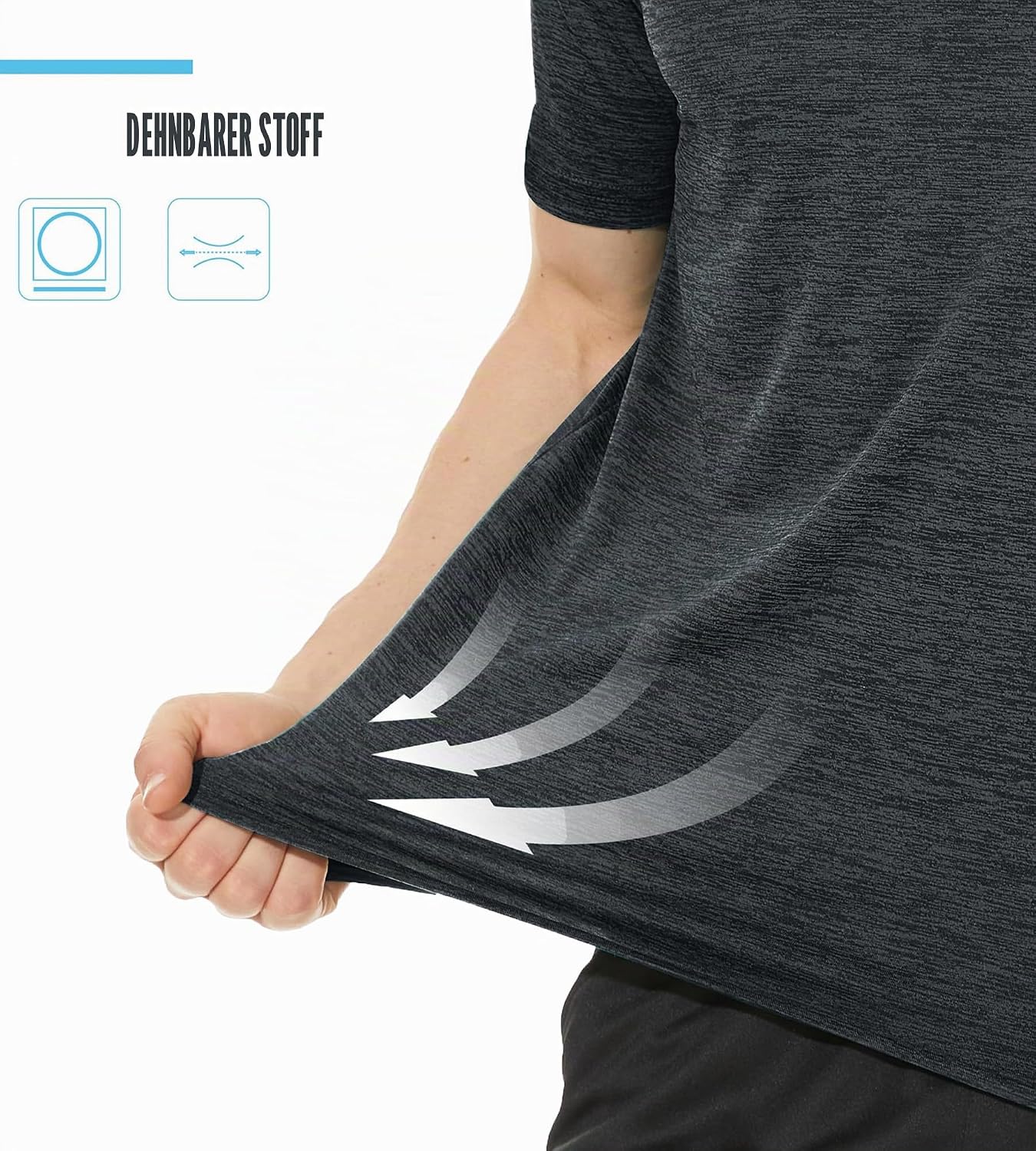 Detalle de TACVASEN Herren Meliertes Sport-T-Shirt mit reflektierenden Streifen (kurzarm, schnelltrocknend)