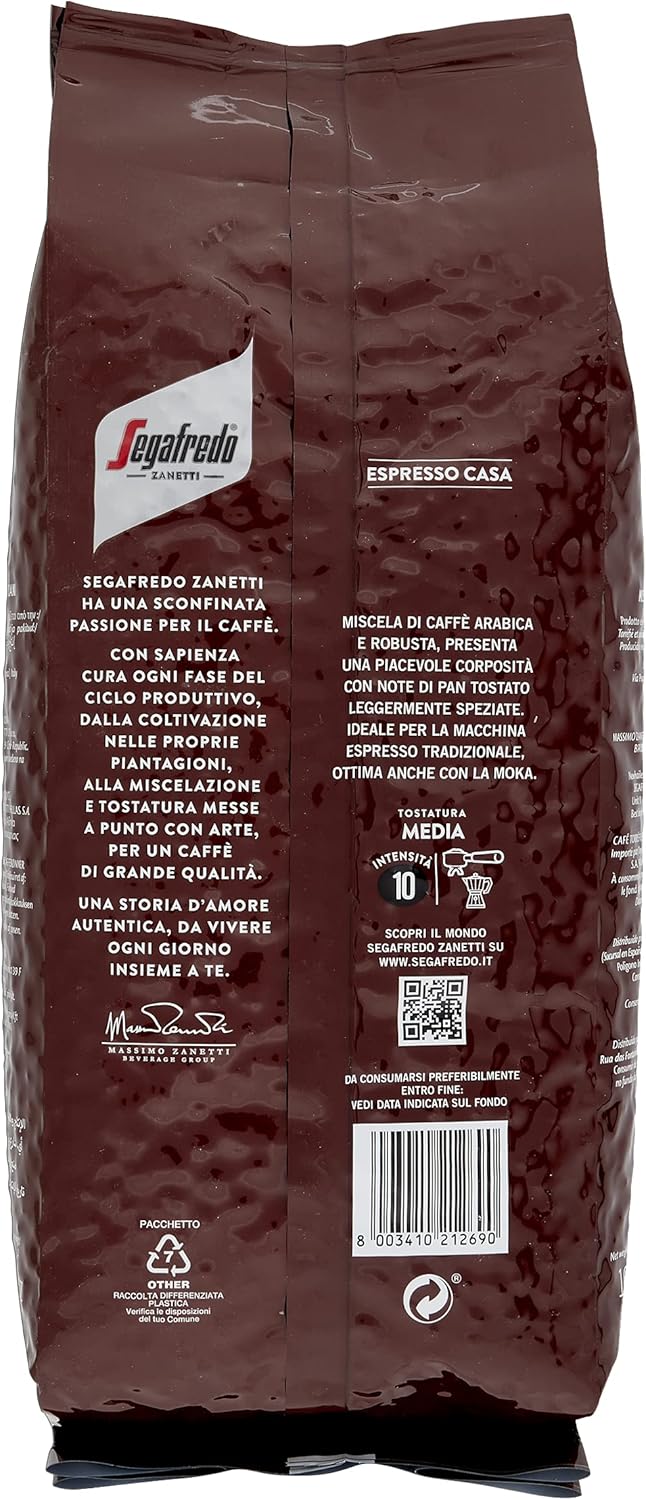 Detalle 2 de Segafredo Zanetti Caffè in Grani Espresso Casa Le Classiche: 1 Kg, miscela Arabica-Robusta, tostatura media