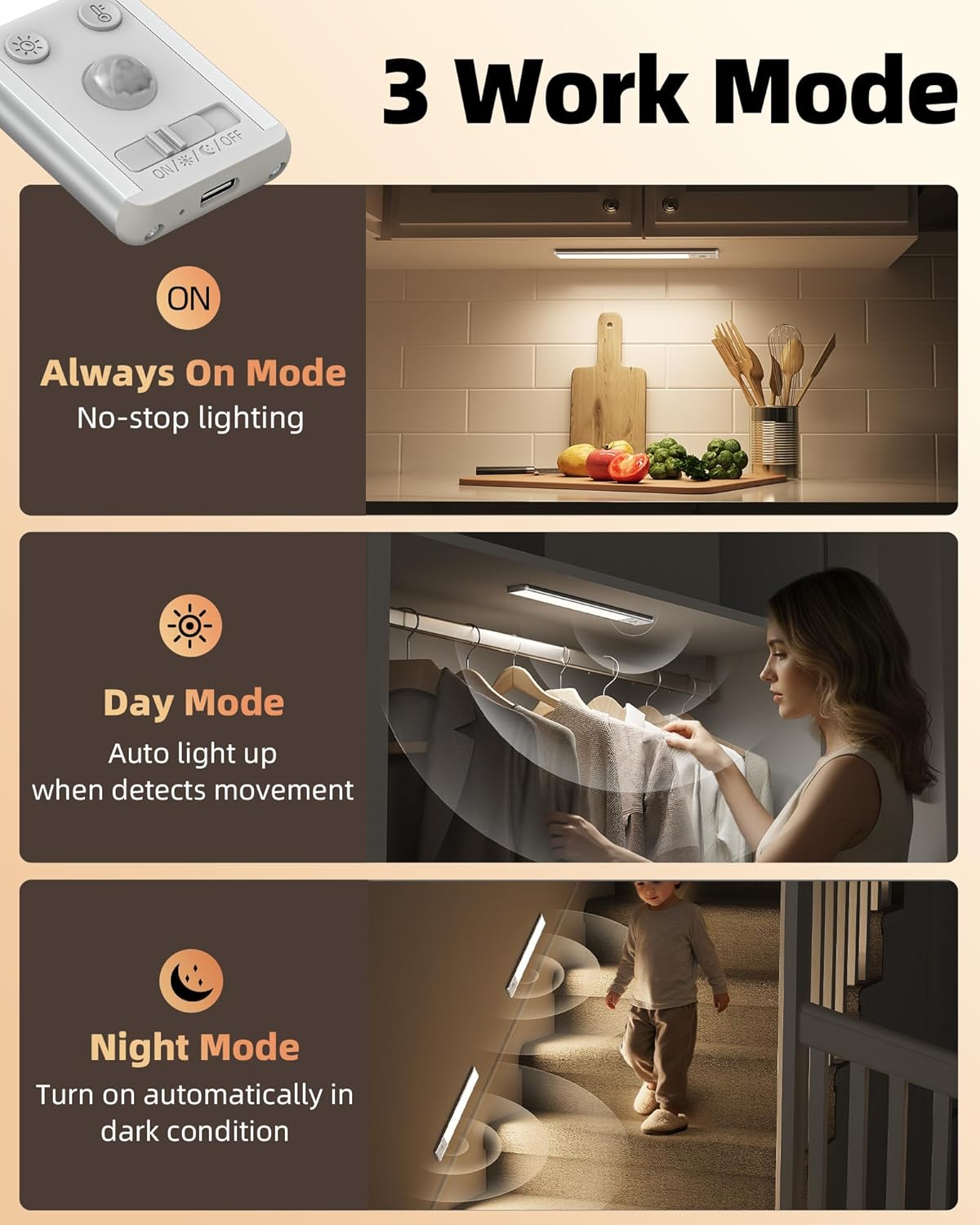 Thumbnail 5 de EZVALO under cabinet kitchen lights (2-pack) with motion sensor, 80 LEDs and rechargeable battery