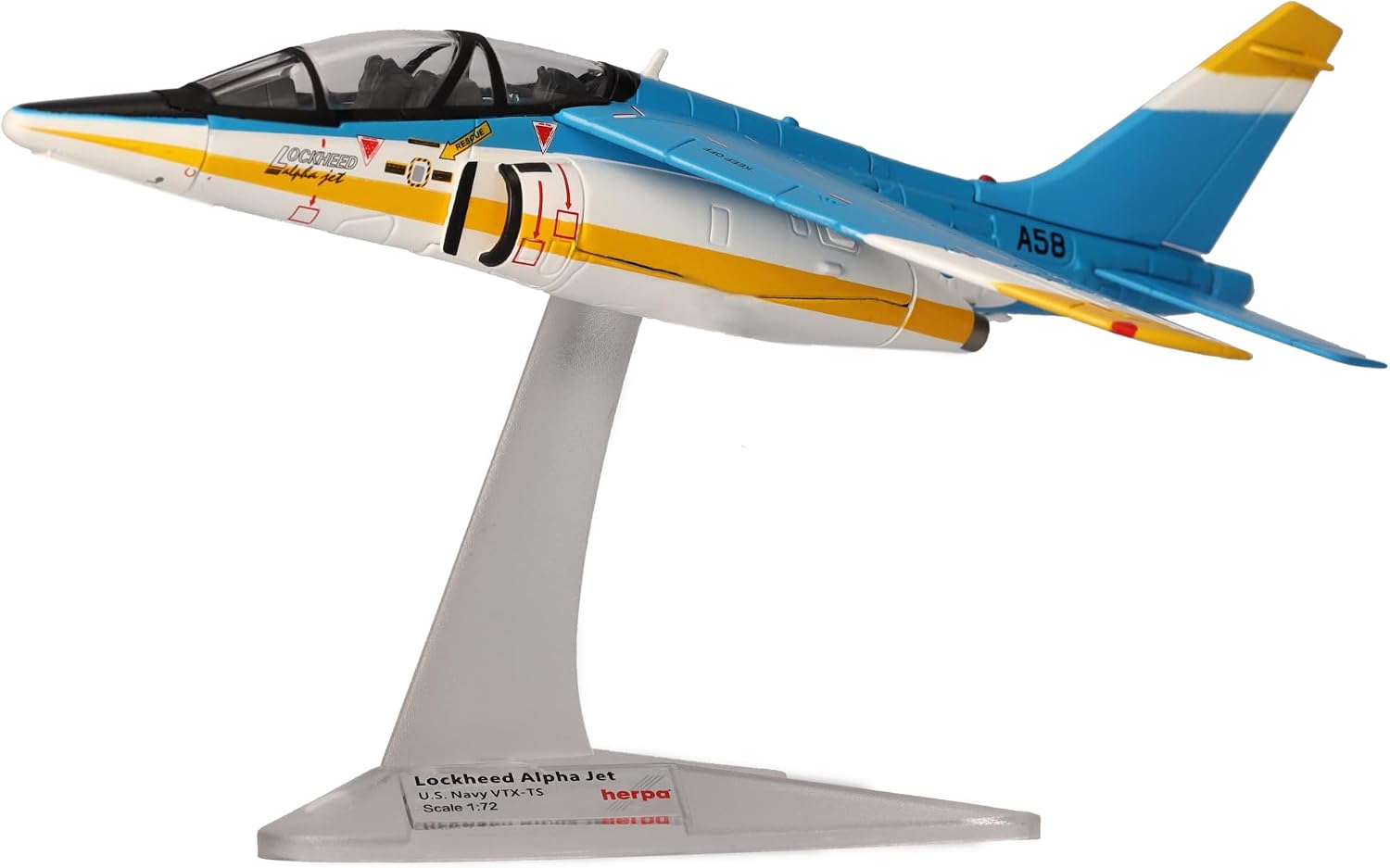 Detalle de Herpa Modellflugzeug Lockheed Alpha Jet – U.S. Navy VTX-TS Competition, 1:72, Metall, Miniatur ohne Standfuß