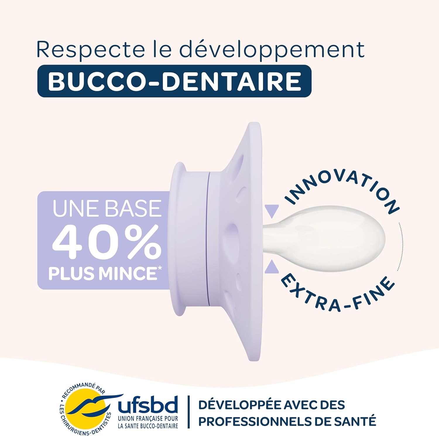 Thumbnail 2 de Biolane tétines anatomiques animaux – sucettes extra-fines 18 mois et +, lilas bicolore (téterelle plate et réversible)