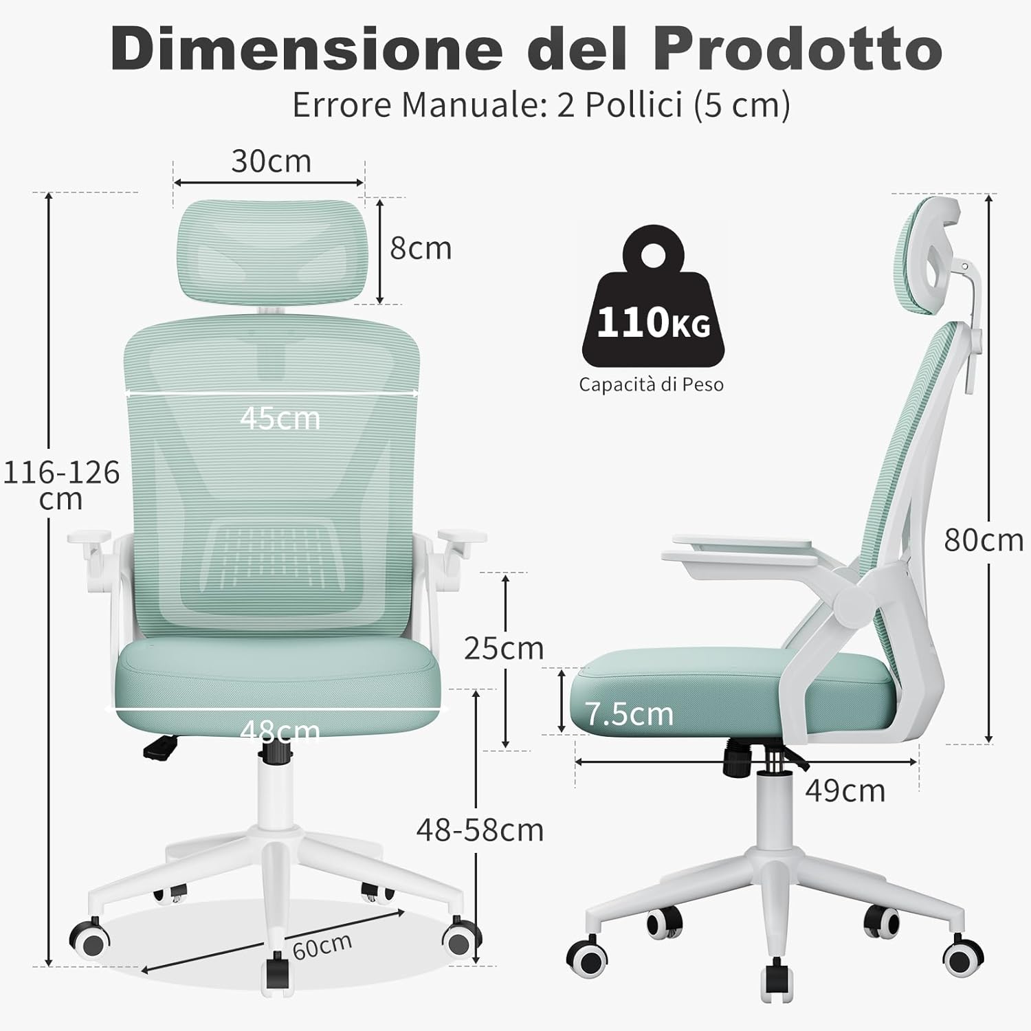 Detalle 2 de Naspaluro Sedia da Ufficio con Braccioli Ribaltabili a 90° – Ergonomica, Sedie Scrivania a 360°