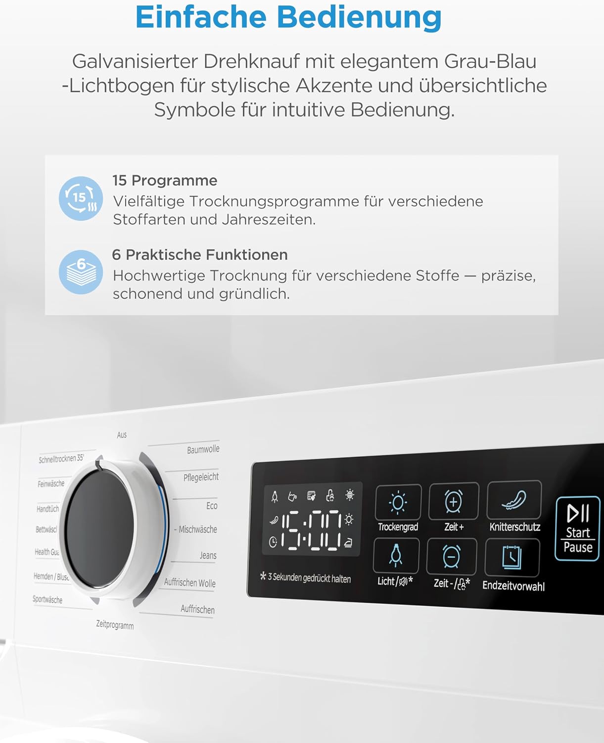 Detalle de Midea MD11EH80BD Wärmepumpentrockner 8 kg – effizient, schonend und hygienisch