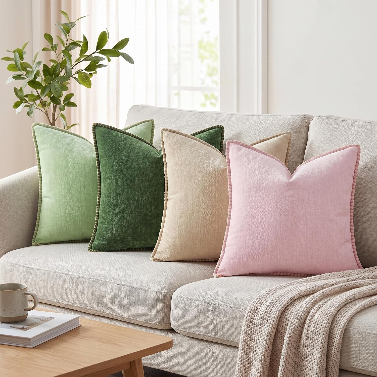 Detalle de decorUhome Fall Chenille 18x18 Throw Pillow Covers (Set of 2) in Forest Green