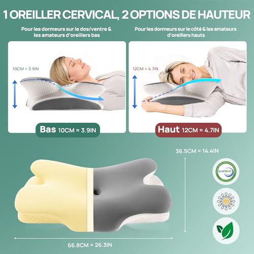Detalle de MULISOFT Oreiller Ergonomique Cervical P-105 – mémoire de forme, 10/12 cm