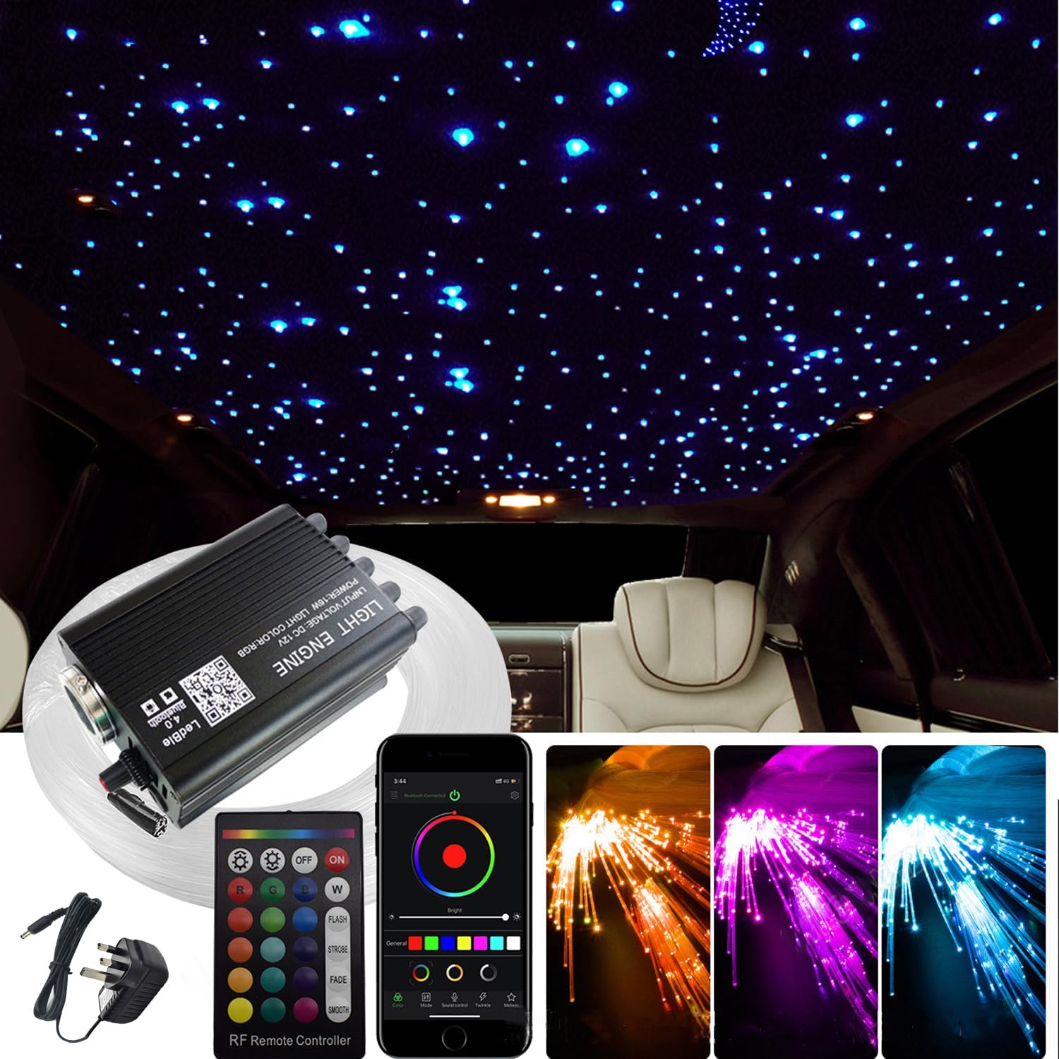 Detalle de VASTFIRE 16W Fibre Optic Light Kit with 500 Fibres (6.56ft) for Car Roof and Home Ceilings