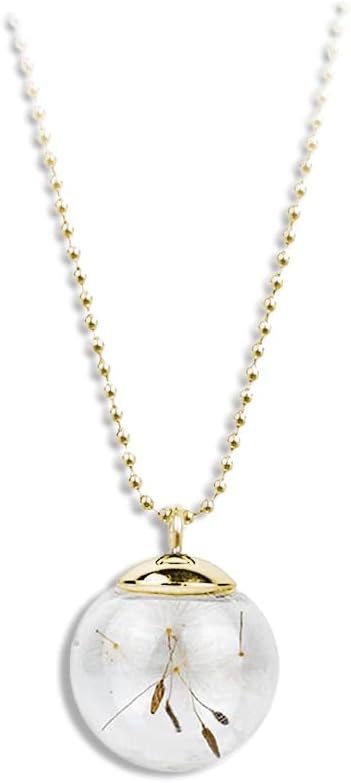 Detalle de Gioielli Botanici Collana con Semi di Soffione in Acciaio Inox Oro – Ampolla in Vetro con Fiori Naturali