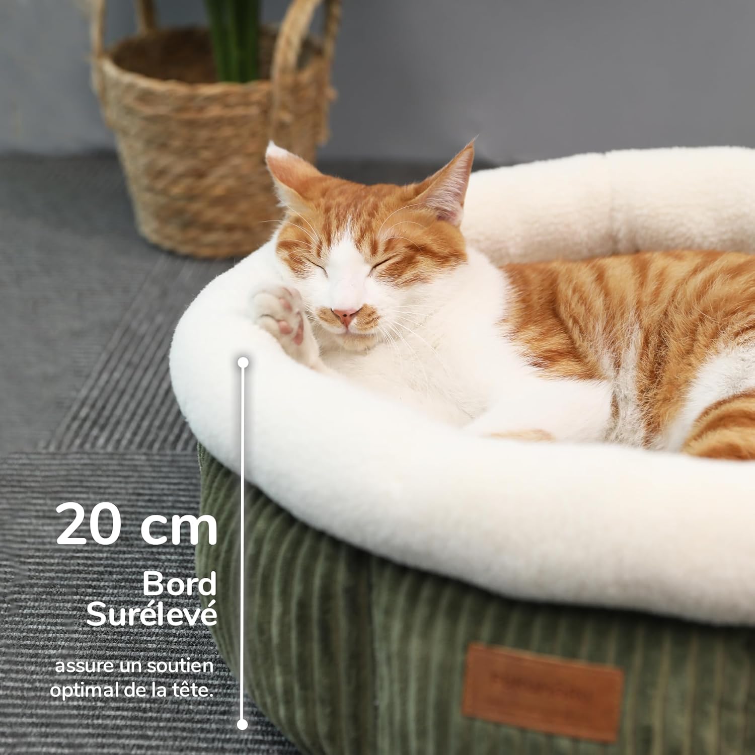 Thumbnail 3 de FUKUMARU Lit pour Chat rond en cordon d’intérieur, lit lavable doux et confortable (vert)