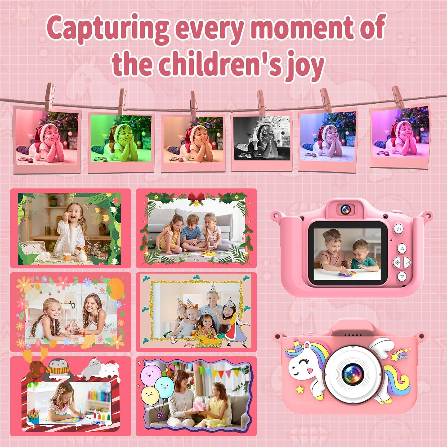 Thumbnail 4 de MYSTILUCK Appareil photo enfants licorne HD 1080P écran 2 pouces et carte 32 Go (3 à 12 ans)
