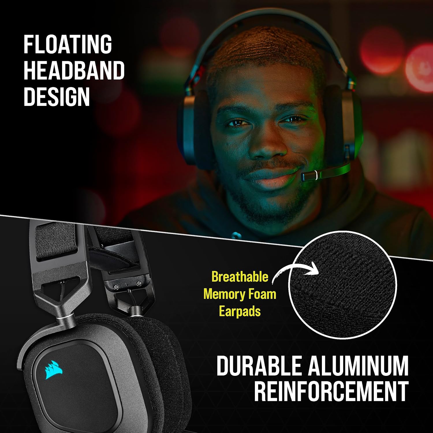 Thumbnail 3 de Corsair HS80 RGB Wireless Multiplatform Gaming Headset (Dolby Atmos, iCUE Compatible) - Black