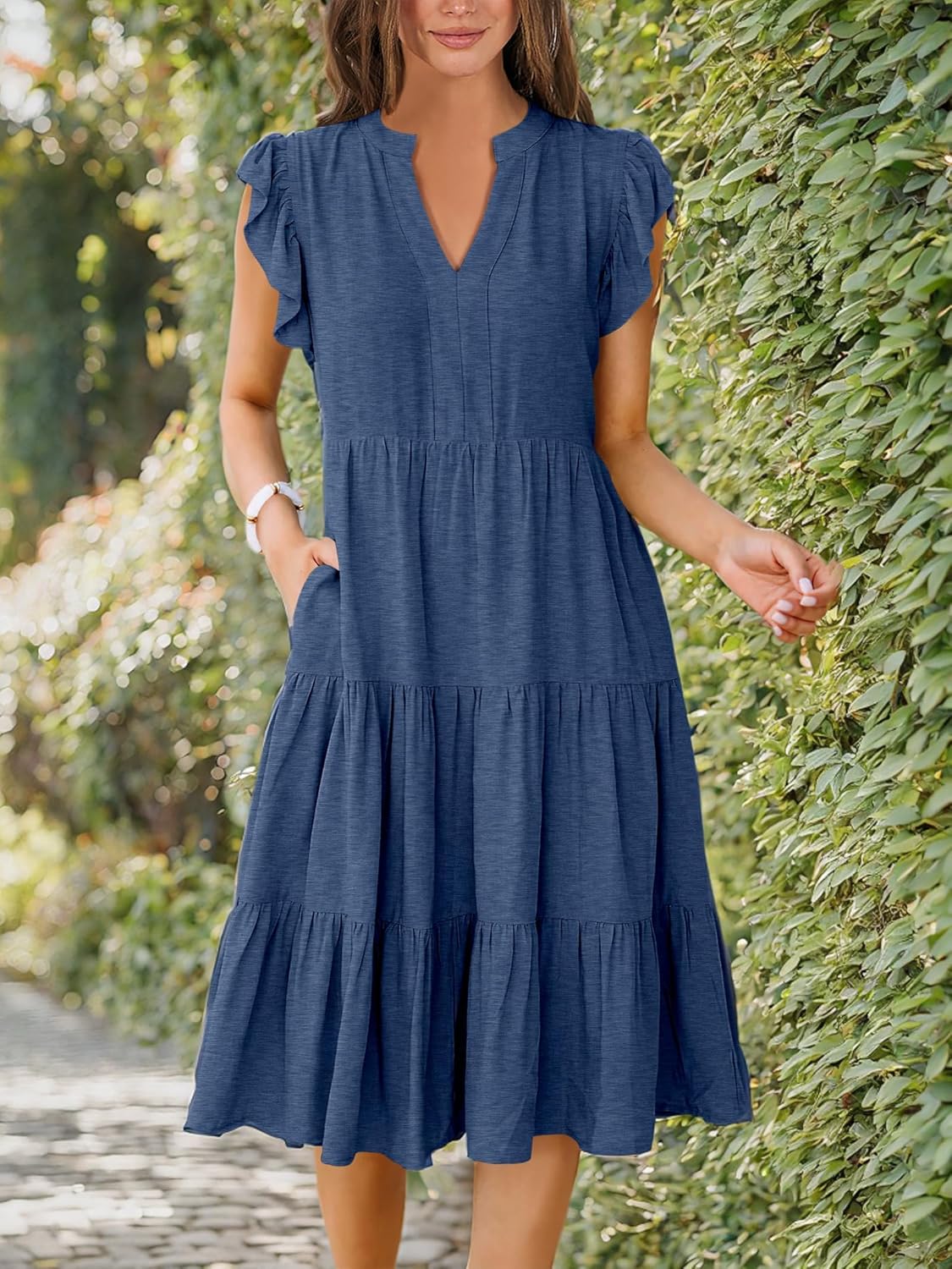Thumbnail 6 de ANRABESS Women's Summer Dress with Ruffle Sleeves, V-Neck Midi Boho Sundress