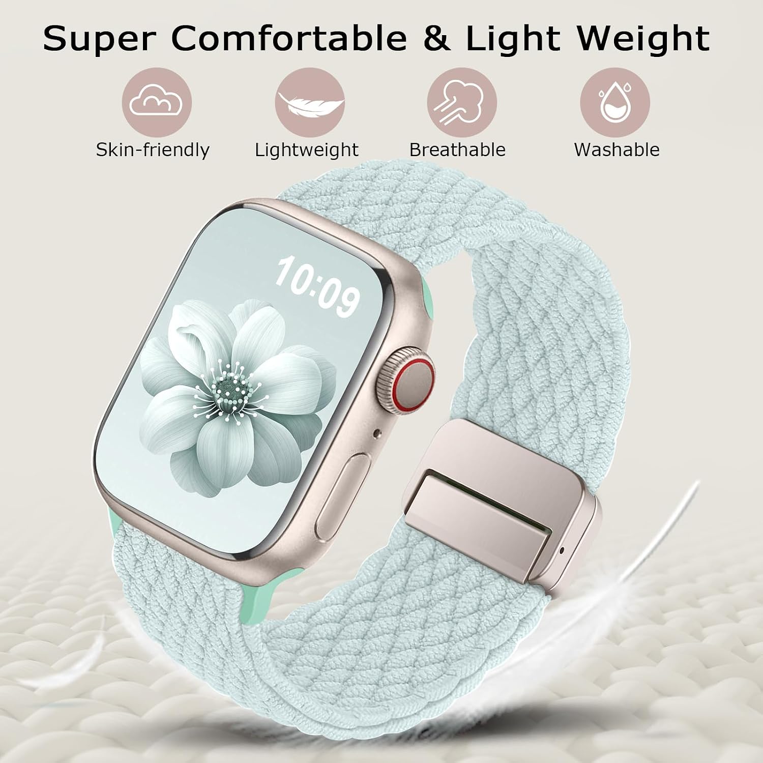Detalle 2 de Higgs braided magnetic snap strap for Apple Watch (nylon elastic) in sizes 38–49mm