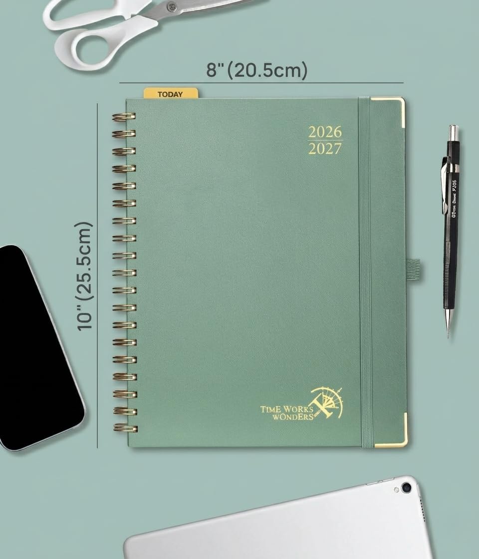 Detalle 2 de POPRUN 2026–2027 Weekly Planner, 8" x 10", Hourly Schedule, Midnight Green