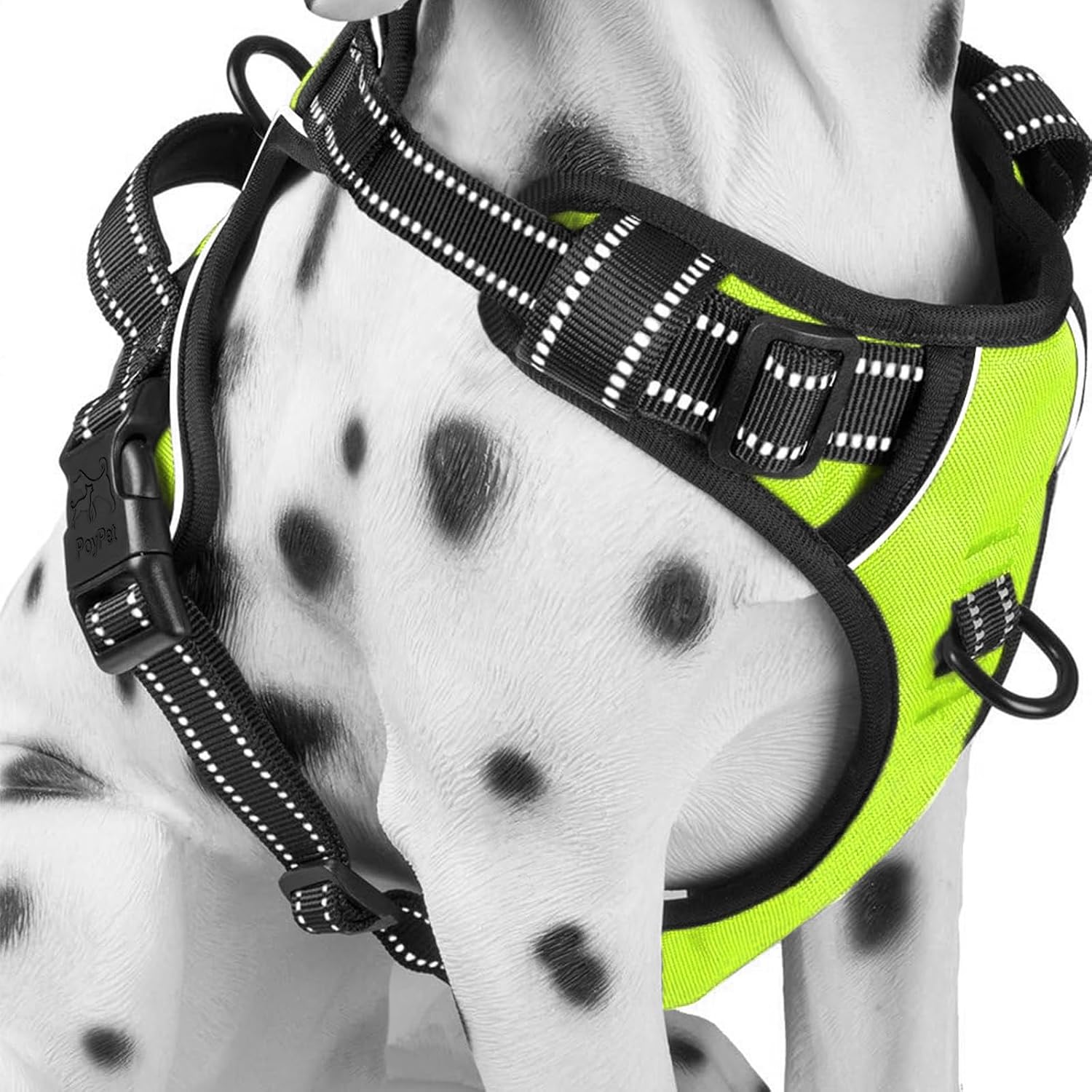 Detalle de PoyPet 0011002-D No-Pull Dog Harness, Medium Green Reflective Vest