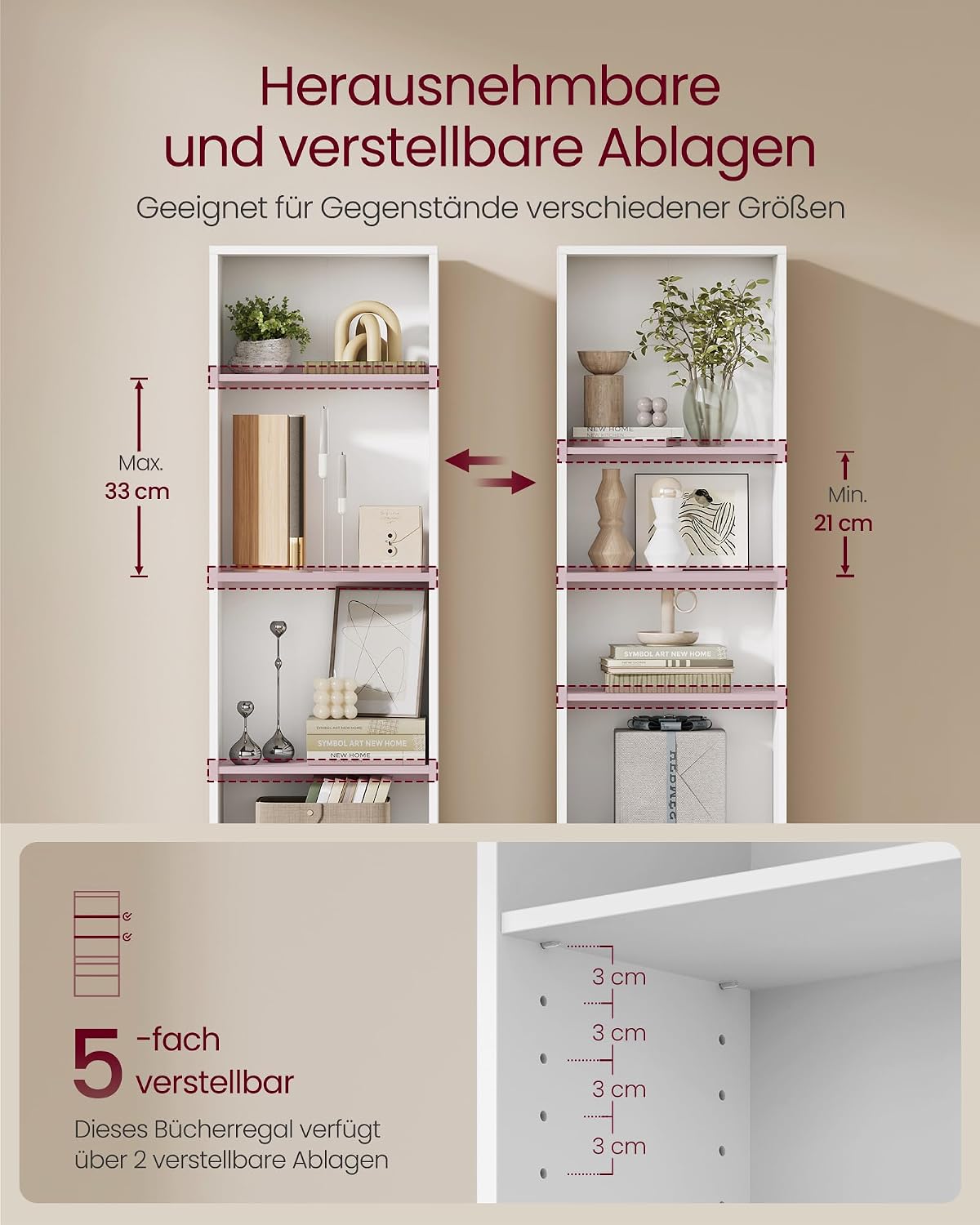 Detalle de VASAGLE Libreria a 4 ripiani regolabili 121,5 cm