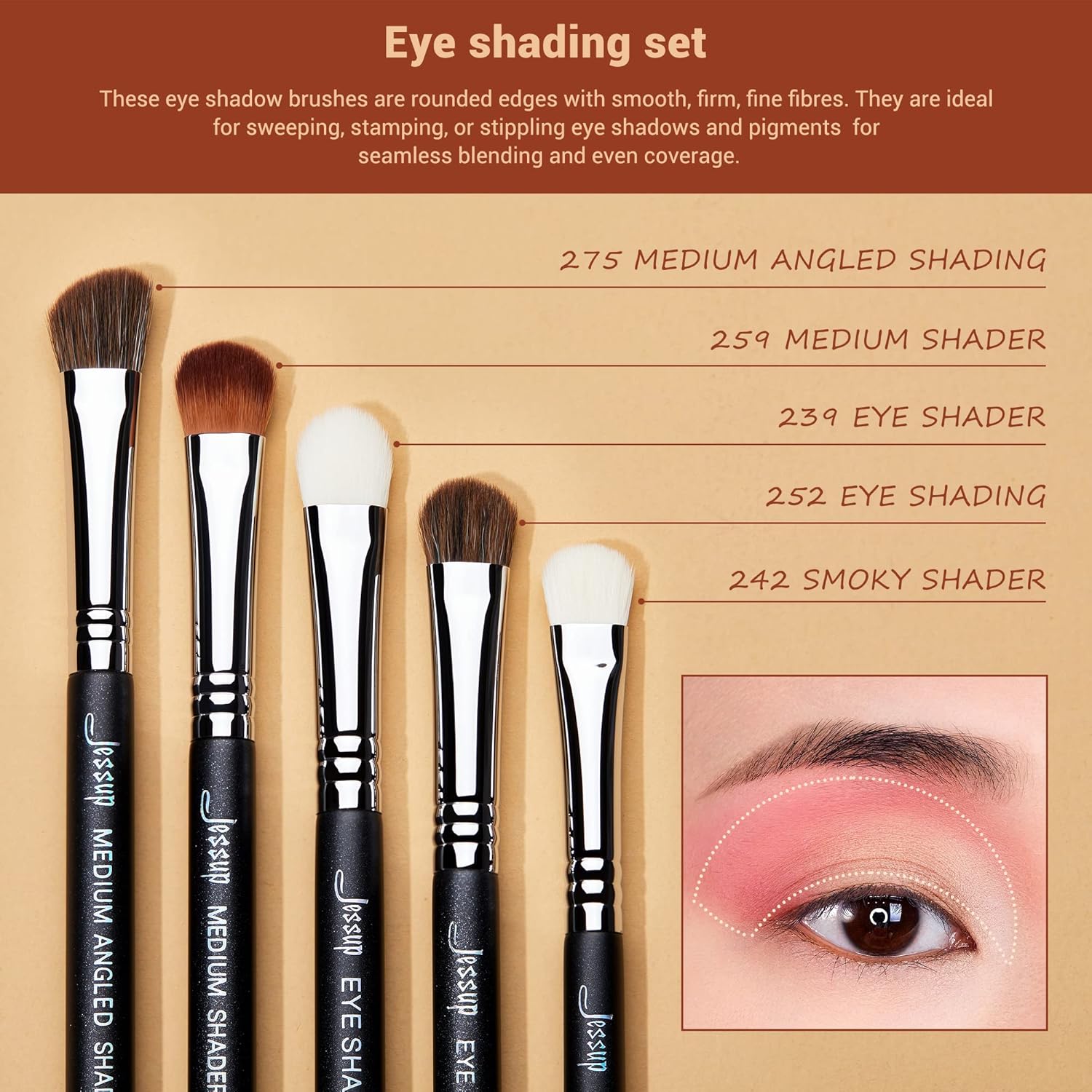 Detalle 2 de Jessup – Set de 12 pinceaux pour maquillage des yeux (fard à paupières), noir T339