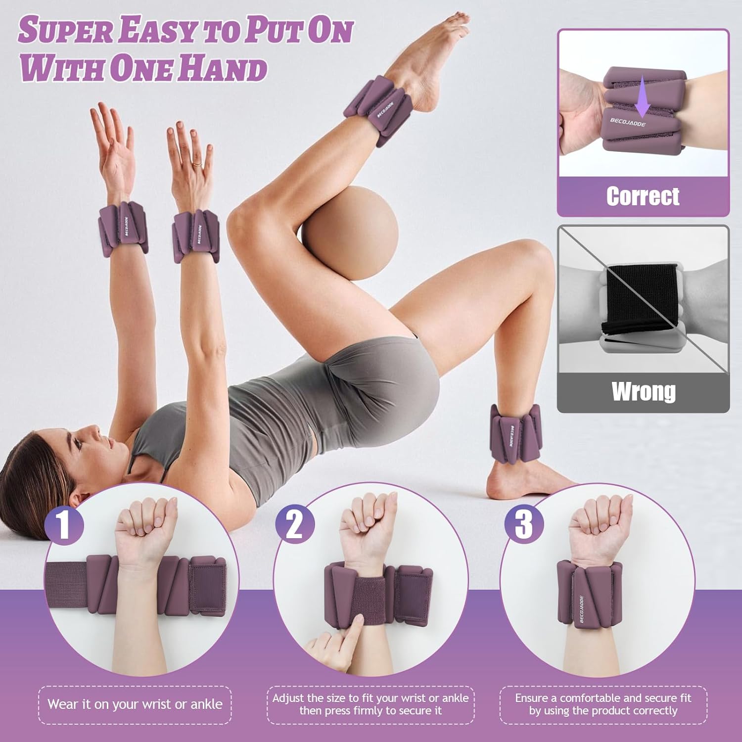 Thumbnail 4 de BECOJADDE Ankle Weights Set of 2: Adjustable 1 lb / 2 lb / 3 lb Each for Pilates, Running, and More